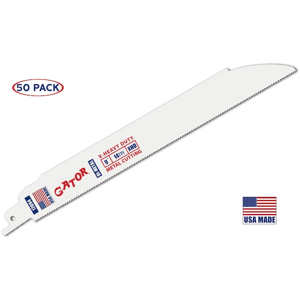 Gator Reciprocating Saw Blade, 9 in x 1 in x 14 TPI, X-Heavy Duty Metal Cutting, 50PK 12094 - main